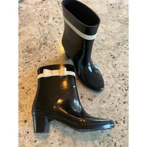 Kate Spade Heeled Paloma Rainboots Ivory Bow 6
